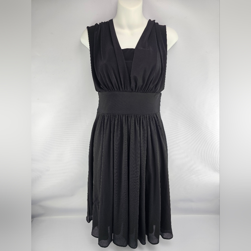 WHBM White House Black Market Black Flowy Sleeveless Formal Midi Dress Size 6